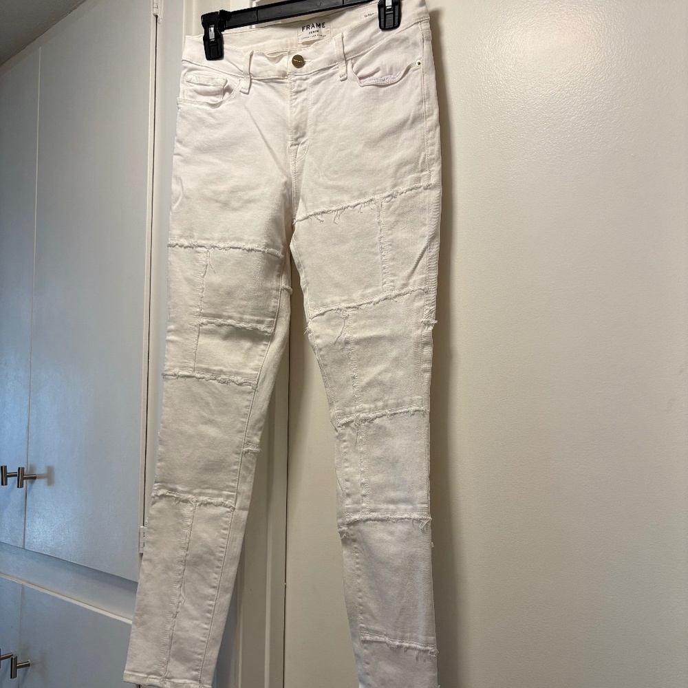 Frame patchwork white “le skinny de Jeanne” jeans - size 27?